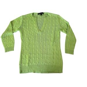 Ralph Lauren Black Label Green 100% Silk Cable Knit Sweater